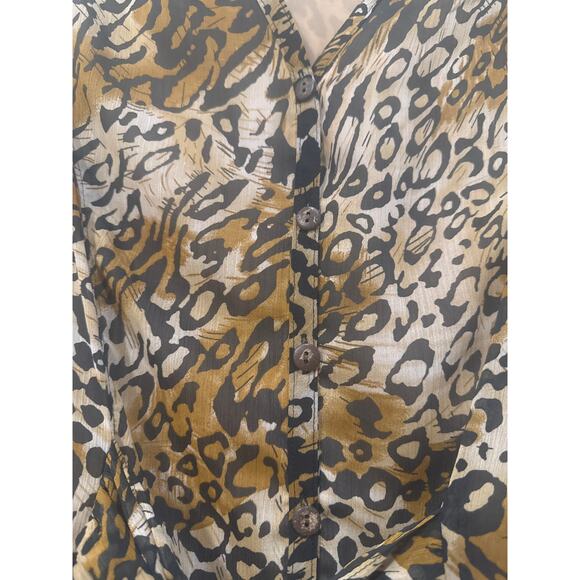 ColdWater Creek Brown Leopard/ Animal Print Button Up Blouse with Front Tie - Picture 5 of 7